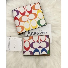 Coach NWT Coach 3 In 1 Wallet In Rainbow Signature Canvas Gunmetal/Chalk Multi C9863