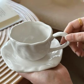 Latte Art Cup, Cappuccino Cups Set, Cup and Saucer Set, Ceramic Espresso Cups, 6.7 Oz / 200ml, Perfect for Coffee Shop And Barista, Cafe Cups for Cappuccino, Espresso, Coffee, Tea etc (white)