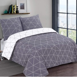 Vision - Hugo Reversible Bed Linen, Grey - Duvet Cover, 140 x 200 cm, with 1 Pillowcase for a Single Bed - 100% Cotton