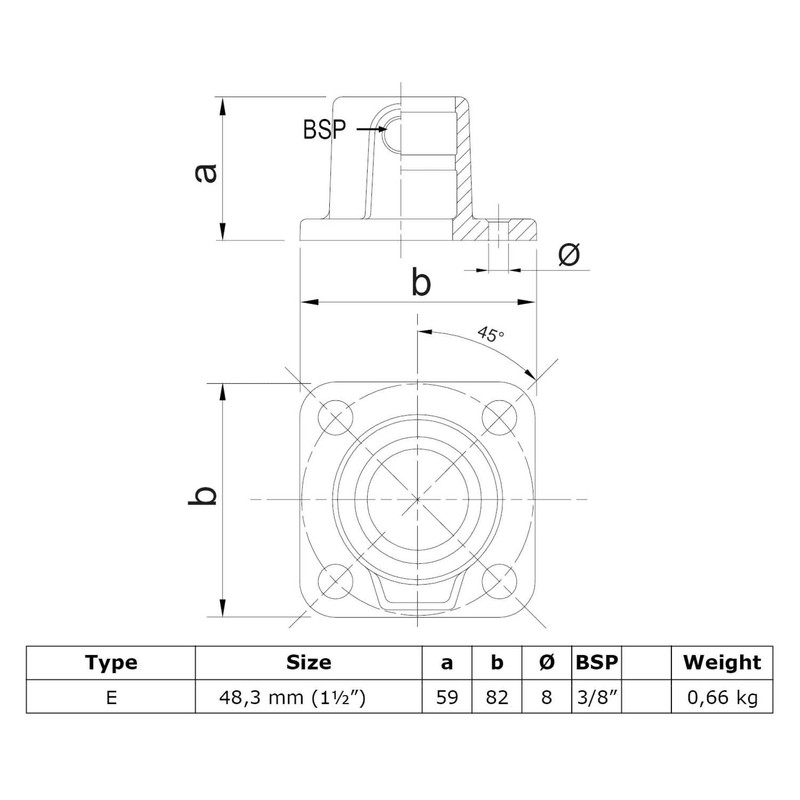 Pipe Connector Type 11 Foot Plate Square Diameter 48.3 mm