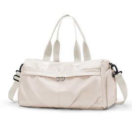 HYC00 Sports Gym Bag Womens Mens with Shoes Compartment & Dry Wet Separated, Weekend Travel Duffle Bags Overnight Bag for Women,Waterproof Holdall Hospital Bag Carry on Hand Luggage for Swimming,Beige