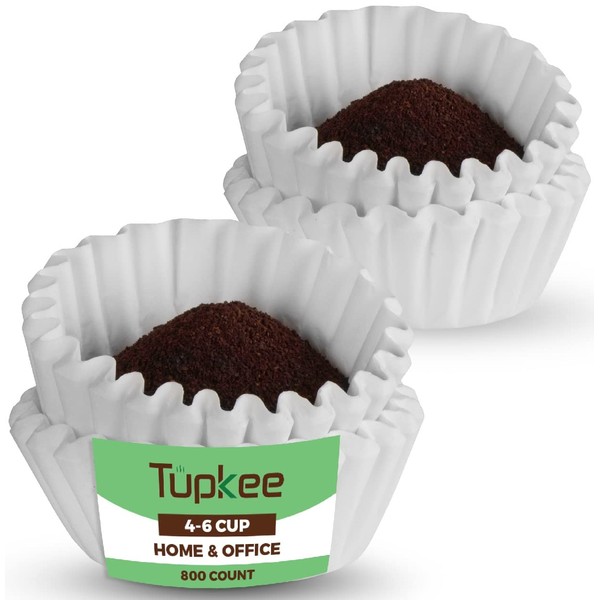 Tupkee Filtros de café 4-6 tazas – 800 unidades, estilo cesta junior, papel blanco, filtro de café sin cloro, fabricado en los Estados Unidos