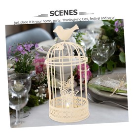 PRETYZOOM European Style Butterfly Cage Candle Holder Home Decoration Candlestick Decorative Candle Holder Tealight Large Bird Cage Decor Bird Cage Candle Holders Metal Bird White Indoor, Medium