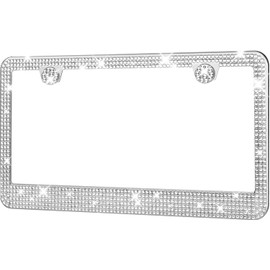 HOTOR License Plate Frame - Lastingly Bling and Sparkly License Plate Frame for Women, Stainless Steel & Obstruction-Free Frame with Multifaceted Rhinestones, White