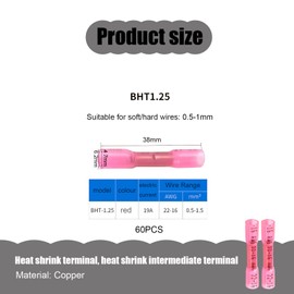 60 Piece Cable Crimp Connector Set, Car Cable Connector, Waterproof, Butt Connector, Solder Connector with Heat Shrink Tube for Through Connector, Cable Connector, Shrink Connector, Waterproof, Crimp