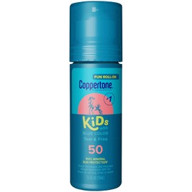 Coppertone Kids Roll-On Sunscreen with Blue Color, Zinc Oxide Sunscreen Lotion, Kids Tear Free Sunscreen, 2.5 fl oz bottle