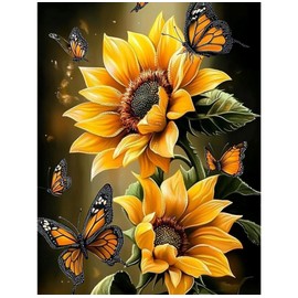 QENSPE 5D Diamond Art Butterfly DIY Round Full Drill Diamond Painting Kits for Beginners, Sunflower Diamond Dots for Adults,Home Wall Decor & Gift Perfect for Relaxation 12x16 inch