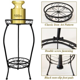 NOAMOO Metal Plant Stand 2 Tier Indoor Outdoor, Tall Flower Pot Shelf Rustproof Stable Heavy Duty Corner Stand, 28 inch Multiple Plant Display Rack for Living Room Patio Balcony Garden