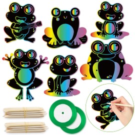 HubirdSall 120Pcs Funky Frogs Scratch Art for Kids Spring Summer Frog Magic Color Craft Passover Hanging Ornaments Kit for School Classroom DIY Craft Activity Art Project Party Favor Gift Tag