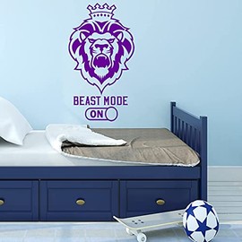 VWAQ Lion Beast Mode On Wall Decal Inspirational Attitude Quote Motivational Wall Art Stickers (30" H X 17" W, Purple)