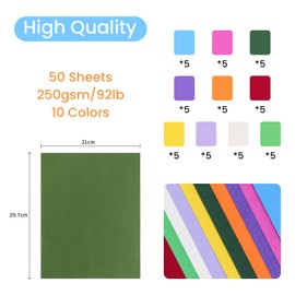 DHAIQC 50 Sheets Coloured Card Paper A4, 250gsm Thick Cardstock for Crafts, Invitations, DIY Cards
