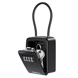 ORIA Key Lock Box, 4 Digit Combination Lock Box, Key Safe Box with Removable Chain for Indoor Outdoor Use, Black