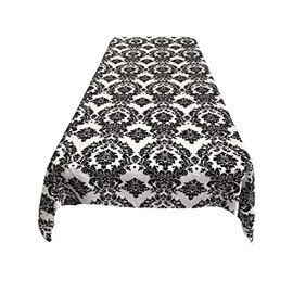 New Creations Fabric & Foam Inc, Decorative Damask Polyester Taffeta Tablecloth (Black on White, 56" x 96" Rectangular Tablecloth)