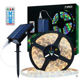 Solar LED Strip Lights Outdoor Waterproof IP67 39.37 FT 336 LED Tape Lights for Outside with 8 Modes, USB and Solar Powered with Remote Control for Outdoor and Holiday Decor Multicolor