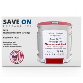 Save On Postage Ink 787-8 Compatible Pitney Bowes Postage Machine Red Ink Cartridge for SendPro P/Connect & Series Mailing System, 787 – 8 Red Fluorescent Ink Cartridge Postage Meter Cartridge