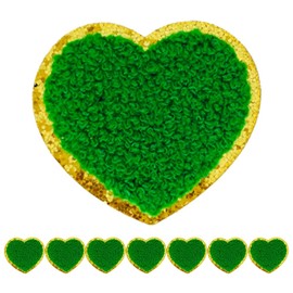 8 PCS 2.2 inch Chrome Heart Patches，Self Adhesive Chenille Patches for Clothing, Stick on Embroidered Patches for Bags,Iron on Patches for Hats, Patches for Backpacks, Patches for Jeans (Green)
