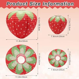 JIEFULL Strawberry Paper Lanterns, 8" & 12" Large Strawberry Hanging Lantern, Strawberry Hanging Decorations for Fruit Theme Birthday Party Decor(8 Pcs, Red)