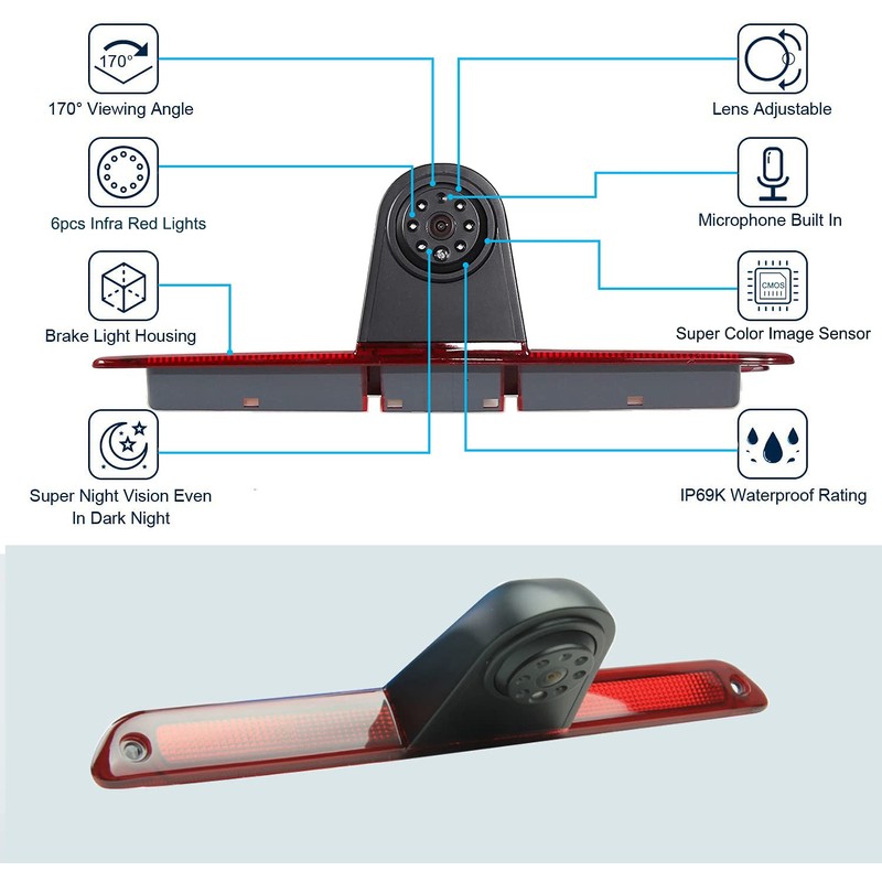 KNRAGHO Brake Light Backup Camera Compatible with Dodge Benz Sprinter