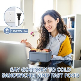 WisaKey Electric Lunch Box Food Heater, 1.8L Heated Lunch Box for Adults for Car Truck, 12V/24V/110V/220V Portable Food Warmer Lunch Box, 100W Heating Lunchbox for Work (Blue)