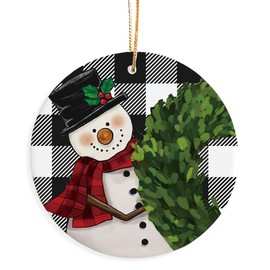 Snowman Ornaments, Black Buffalo Plaid Snowman Christmas Ornaments for Christmas Tree, Snowman Christmas Ornaments, Snowman Decorations for Christmas Tree, Christmas Decorative Hanging Ornament