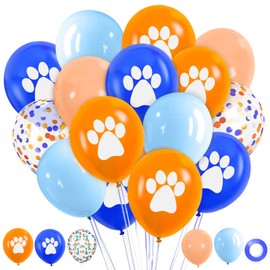 Hongplus Blue and Orange Dog Paw Balloons, 22PCS 12 Inch Paw Print Royal Blue Light Blue Beige Confetti Balloons for Boys Girls Kids Blue Dog Theme Party Baby Shower Birthday Decorations