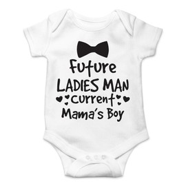 AW Fashions Future Ladies Man, Current Mama's Boy Baby Bodysuit Funny Cute Newborn Adorable Clothing Boys (6 Months, White)