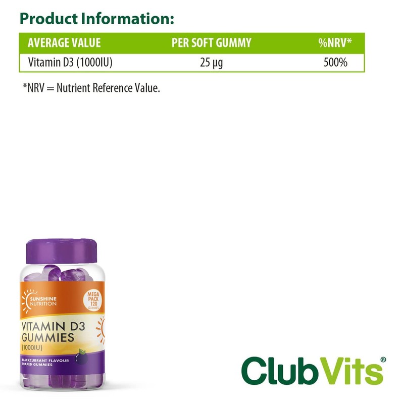 Daily Vitamin D Gummies for Adults - Contains 1000IU (25ug)