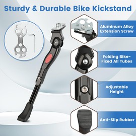 VECKUSON Kickstand for Kids Bike, Bicycle Kickstands Center Mount for 16 18 20 Inch Bicycles Adjustable Aluminum Alloy Kickstands for 16 18 20 inch Mountain Road Sports Kid Bike, Height for 20-26cm