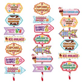 KALEFO Candyland Party Decorations Candy Land Sign Welcome Birthday Decor Directional Street Arrow Signs Sweet Theme Supplies(10 Pcs)