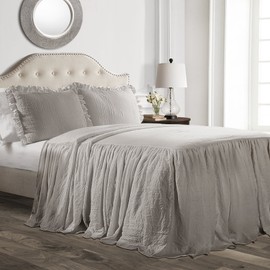 Lush Decor Ruffle Skirt Bedspread Gray Shabby Chic Farmhouse Style Lightweight 2 Piece Set-Twin, Grey