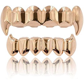 18K Gold Silver Plated Hip Hop Vampire Fangs Top Bottom Teeth Grillz Set for Men and Women