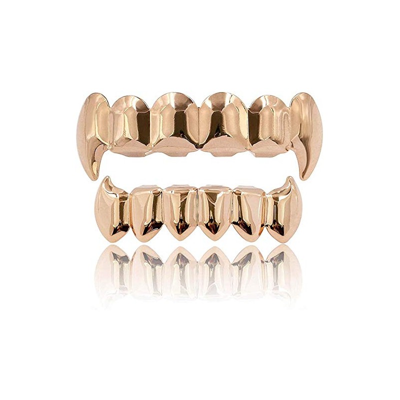 18K Gold Silver Plated Hip Hop Vampire Fangs Top Bottom
