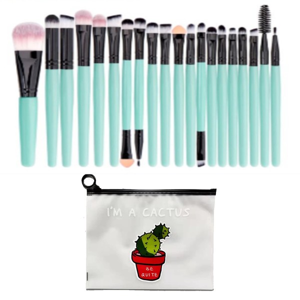 MALEFECIA 20pcs green makeup brushes for Foundation Blending,Concealer ,Eye Shadow,Lipstick, Portable and Premium Thickened aluminum tube fiber wool, Distinctive Travel Makeup bag Included (green-black)
