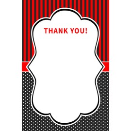 30 Thank You Cards Black White Red Polka Dots Stripes Design Baby Shower Birthday Party + 30 White Envelopes