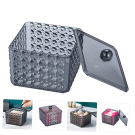 IWOWHERO 2pcs Diamond Pattern Acrylic Cotton Swab Container with Lid Stylish Square Storage Box for Cotton Pads and Makeup Accessories Convenient and Easy to Refill Clean Design for Neat