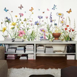 Arawat Flower Wall Murals Peel Plant Wall Stickers Room Wall Decals Decor for Bedroom Wall Stickers for Living Room Wall Decor Stickers & Murals 3D DIY Wall Art as Decorations B