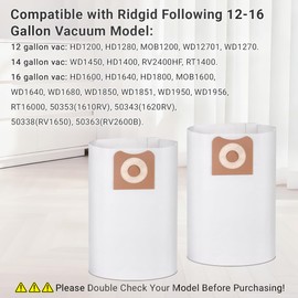 6 Pack VF3502 High Efficiency Dust Bags Replacement for Ridgid 12-16 Gallon Shop Vac Bags Type A, Part# 23743