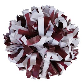 Danzcue 1 Pair 6 Inches Plastic Cheerleading Pom Poms with Dowel Handle (Maroon-White, One Size)