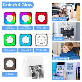GuKKK Mini Printer, Mobile Photo Printer, Portable Mini Photo Printer, Wireless Photo Printer, Thermal Printer, with 13 Rolls of Printer Paper and 5 Colouring Pencils, Smartphone Bluetooth Printer,