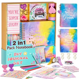 OIHEW Kit de diario de bricolaje de más de 100 piezas para niñas adolescentes, suministros de álbumes de recortes y juego de papelería estética con 2 cuadernos en espiral, calcomanías, bolígrafos con