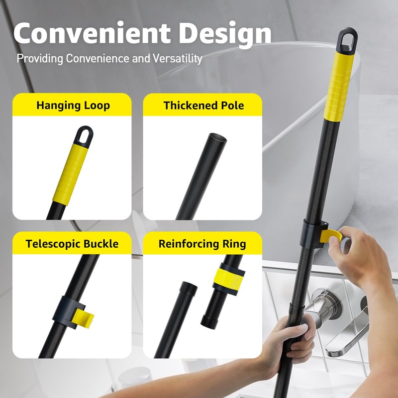 Grout Brush with Long Adjustable Handle - Telescopic, Rotation Tile