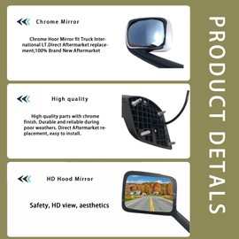 HIGHTO Hood Mirror fit for Truck Freightliner Cascadia 2018-2021, Assembly Driver Side Chrome with Heater, Hood Mirror for Cascadia.Left Side.