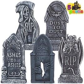 Joyin - Lápidas de espuma para cementerio de 43 cm (5 unidades) para Halloween, decoraciones de lápidas y 12 estacas de metal adicionales para decorac