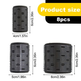 Pack of 8 Thermal Hair Rollers, Thermal Rollers, Reusable Hair Rollers for Short Hair, Medium Hair, Long Hair, Various Sizes (Black)