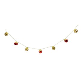 Christmas Time Miniature Jingle Bells Garland - 33 Inches/16 Bells (Gold & Red)