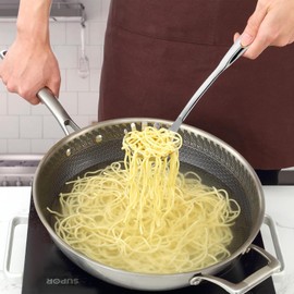 Tomuvpzn Stainless Steel Pasta Spoon, Set of 3 Spaghetti Spoons, Spaghetti Scoop and Pasta Tongs Server Set, Serving Fork with Teeth, Spaghetti Tongs, Suitable for Baking and Cooking Pasta