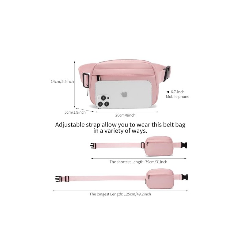 Riñonera unisex con correa ajustable, Rosa, 8.5 inches, Elegante riñonera