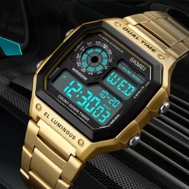 SKMEI Wrist Watch for Men, Digital Sports Waterproof Watch with Dual Time Chronograph Countdown Alarm Backlight