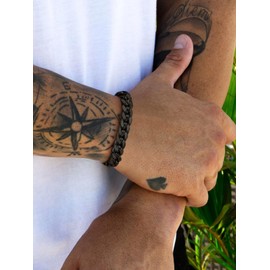 Supcare Chunky Black Bracelet, 9MM Curb Strong Link Stainless Steel Bracelet for Men, Cool Hand Bracelets - 21cm