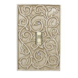 Meriville French Scroll 1 Toggle Wallplate, Single Switch Electrical Cover Plate, Weathered White